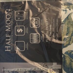 NWT Half Moon Blue Floral Paisley Room Darkening Curtain Panels 104" X 84"